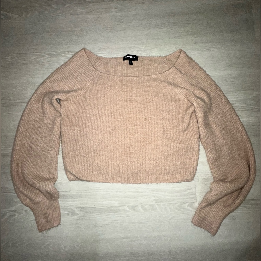 Blush pink off shoulder sweater